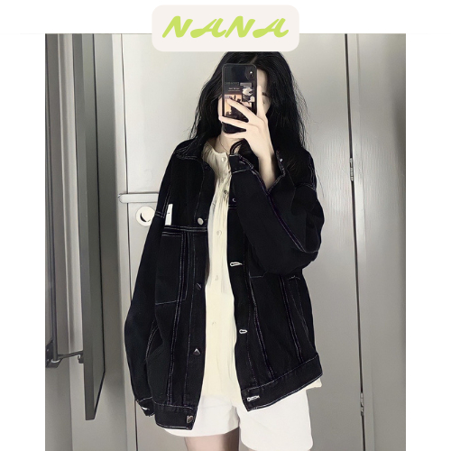 Áo khoác jean jacket cực chất, mẫu áo bò dày dặn có tag thêu logo, đường chỉ nổi, kiểu dáng unisex Vintage_Nanastore