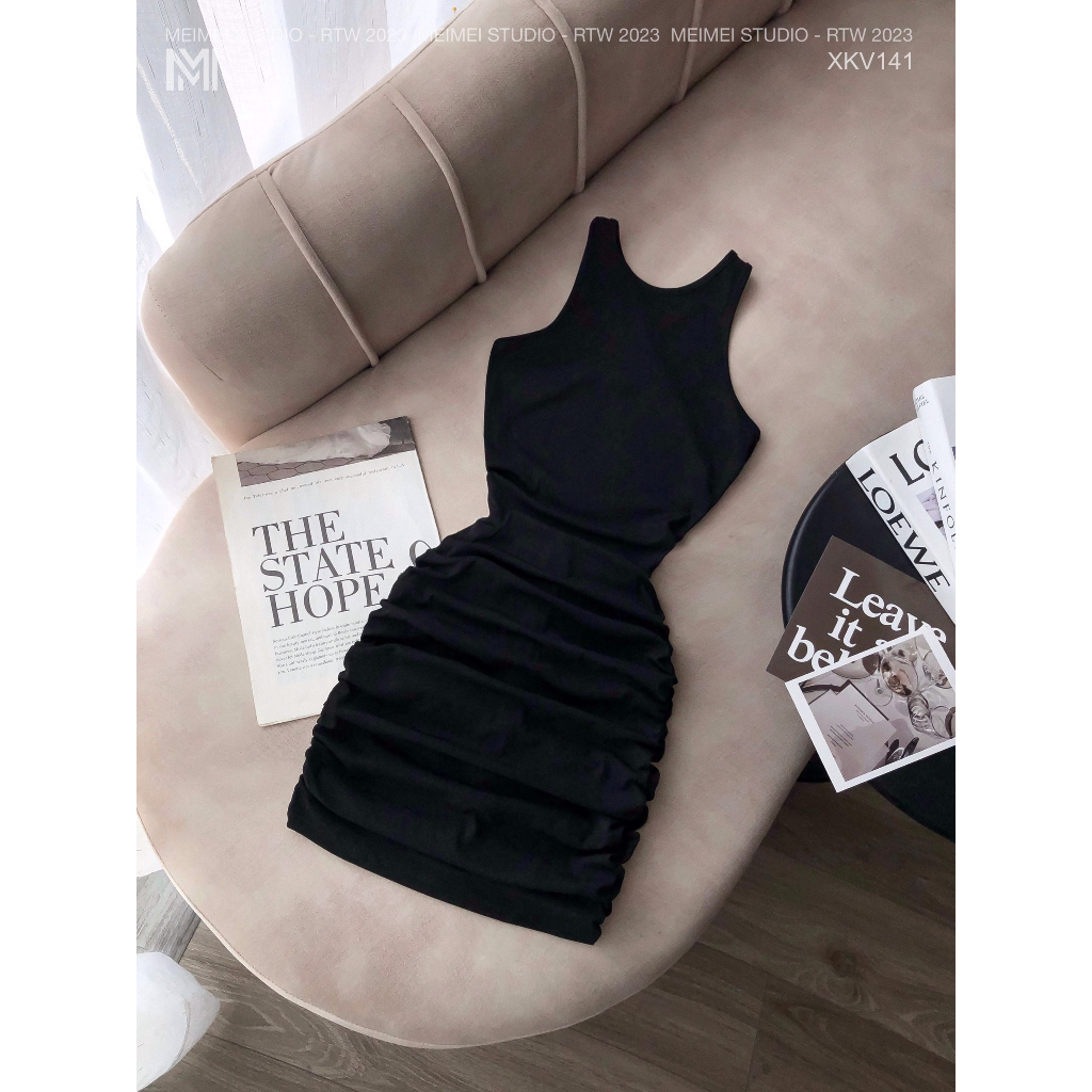 Váy body Niche, Đầm thun dúm dây chéo lưng, phong cách sexy, mặc đi chơi, dự tiệc | XKV141 | Meimei Studio