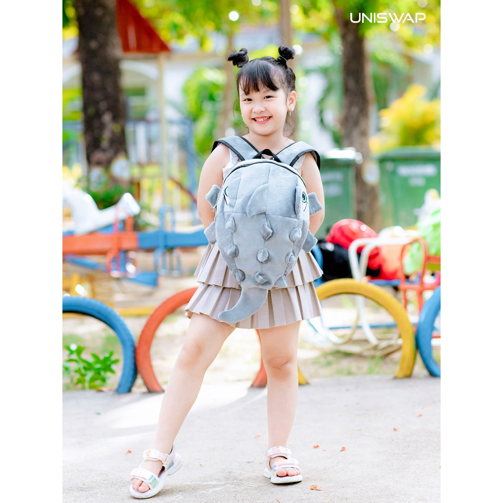 Balo mini KHỦNG LONG nhỏ dễ thương cho các bé mẫu giáo VẢI NHUNG mềm mịn MÀU ĐEN, XÁM