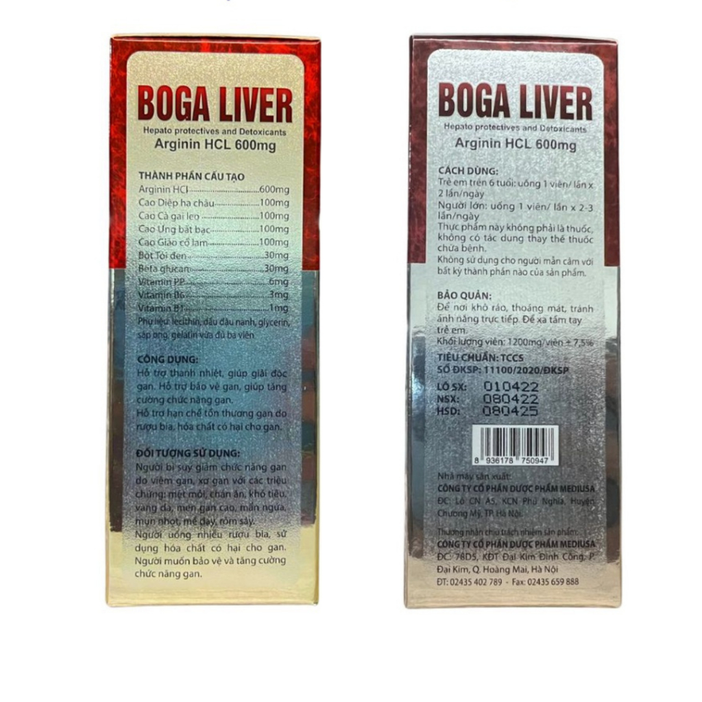 Viên Uống Bổ Gan BOGA LIVER mát gan lợi mật tăng cường chức năng gan - Hộp 60 viên