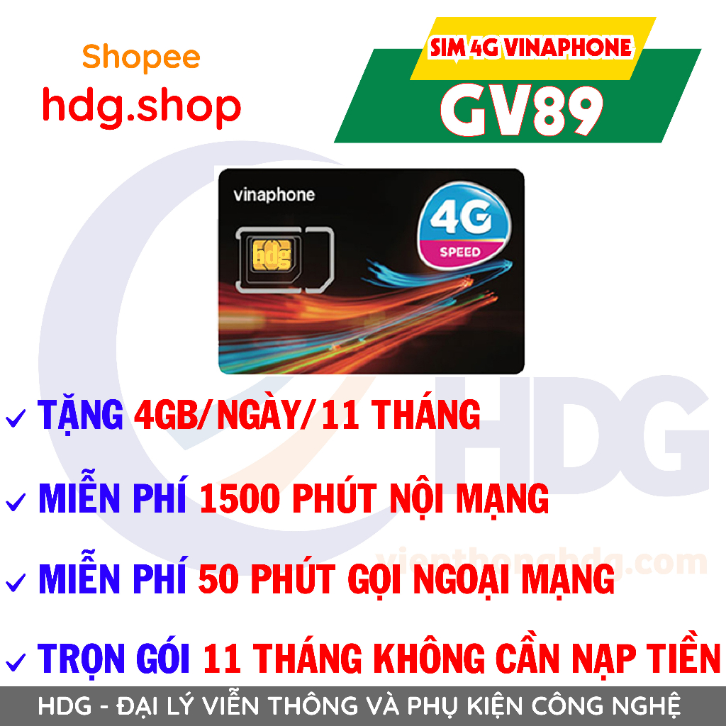 SIM 4G Vinaphone VD89 VD149 2GB-4GB/ngày, D169G tặng 7gb/ngày, gọi miễn phí cuộc gọi dưới 20p