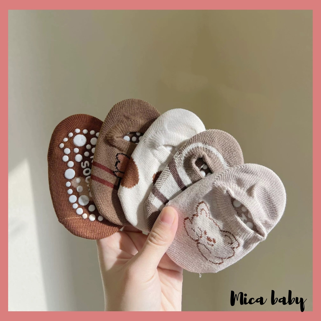 Tất lười chống trượt Mica baby, vớ cổ ngắn họa tiết hoạt hình đáng yêu mềm mại kiểu dáng Hàn Quốc cho bé T01