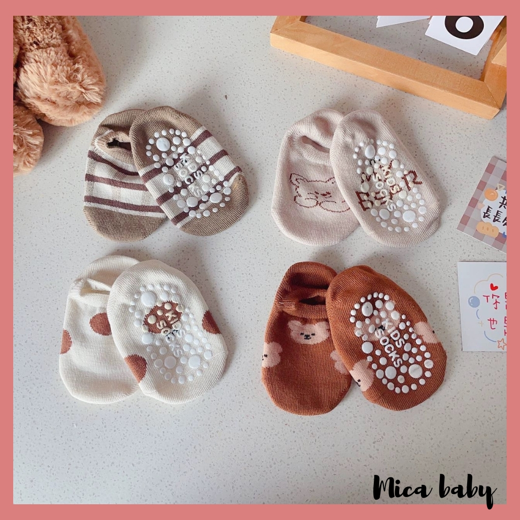 Tất lười chống trượt Mica baby, vớ cổ ngắn họa tiết hoạt hình đáng yêu mềm mại kiểu dáng Hàn Quốc cho bé T01