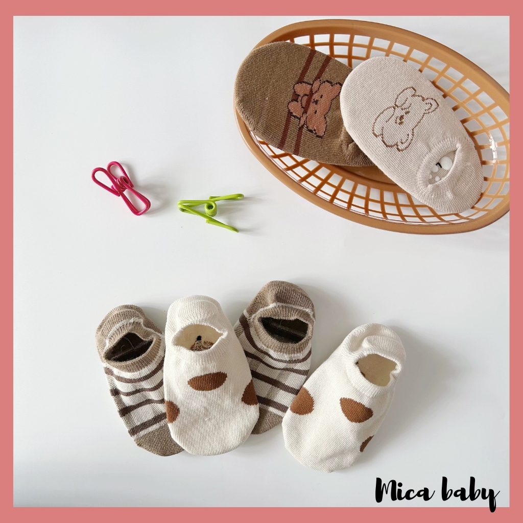 Tất lười chống trượt Mica baby, vớ cổ ngắn họa tiết hoạt hình đáng yêu mềm mại kiểu dáng Hàn Quốc cho bé T01