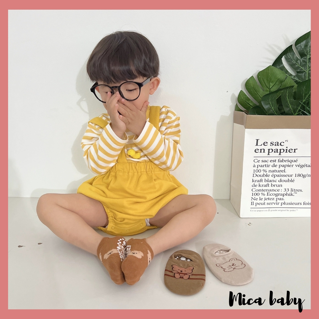 Tất lười chống trượt Mica baby, vớ cổ ngắn họa tiết hoạt hình đáng yêu mềm mại kiểu dáng Hàn Quốc cho bé T01