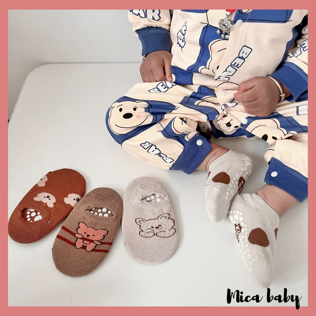 Tất lười chống trượt Mica baby, vớ cổ ngắn họa tiết hoạt hình đáng yêu mềm mại kiểu dáng Hàn Quốc cho bé T01