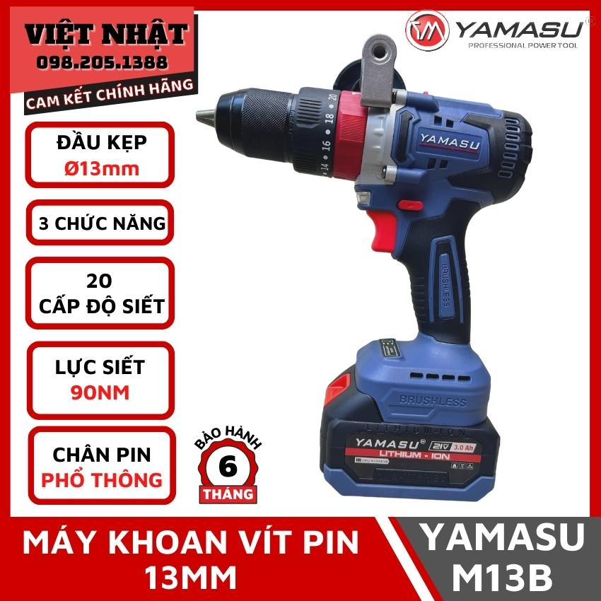 Khoan pin 3 chức năng 21V Yamasu M13B chân pin phổ thông, đầu kẹp 13mm, kèm 2 pin 10 cell chính hãng giá rẻ