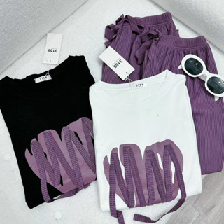 Set bộ nữ ống rộng thun gân có túi mix áo cotton forrm rộng trái tim cute-TIM24