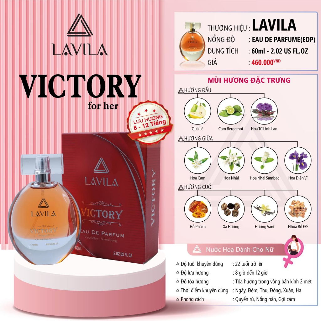 Nước hoa Nữ LAVILA Victoniria cao cấp hương thơm chuẩn Pháp lưu hương từ 8 đến 12 tiếng