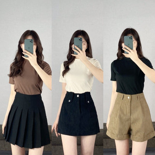Áo thun trơn gân tăm cổ tròn tối giản from vừa < 55kg Maiaaothungan86219-P0K47