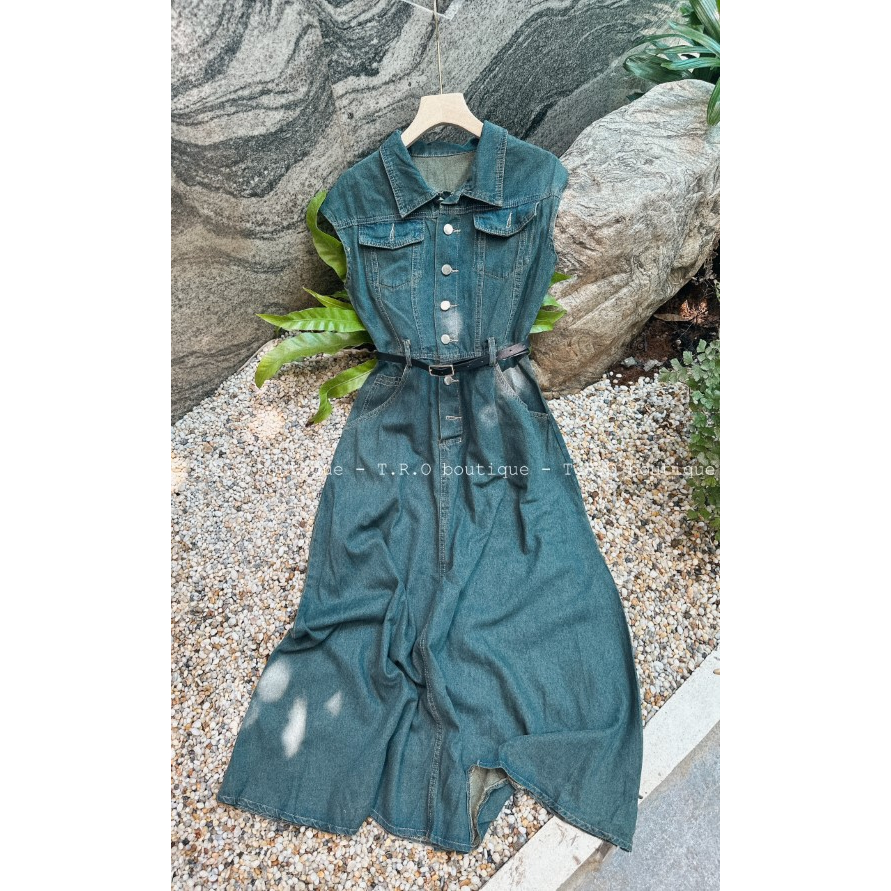 Váy bò tay hến kèm belt mới về chất bò mềm siêu lên form khuôn dáng hàng QCCC