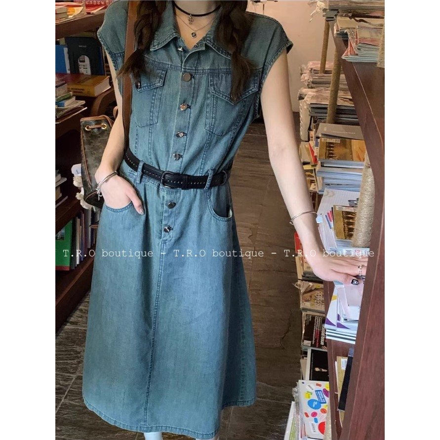 Váy bò tay hến kèm belt mới về chất bò mềm siêu lên form khuôn dáng hàng QCCC