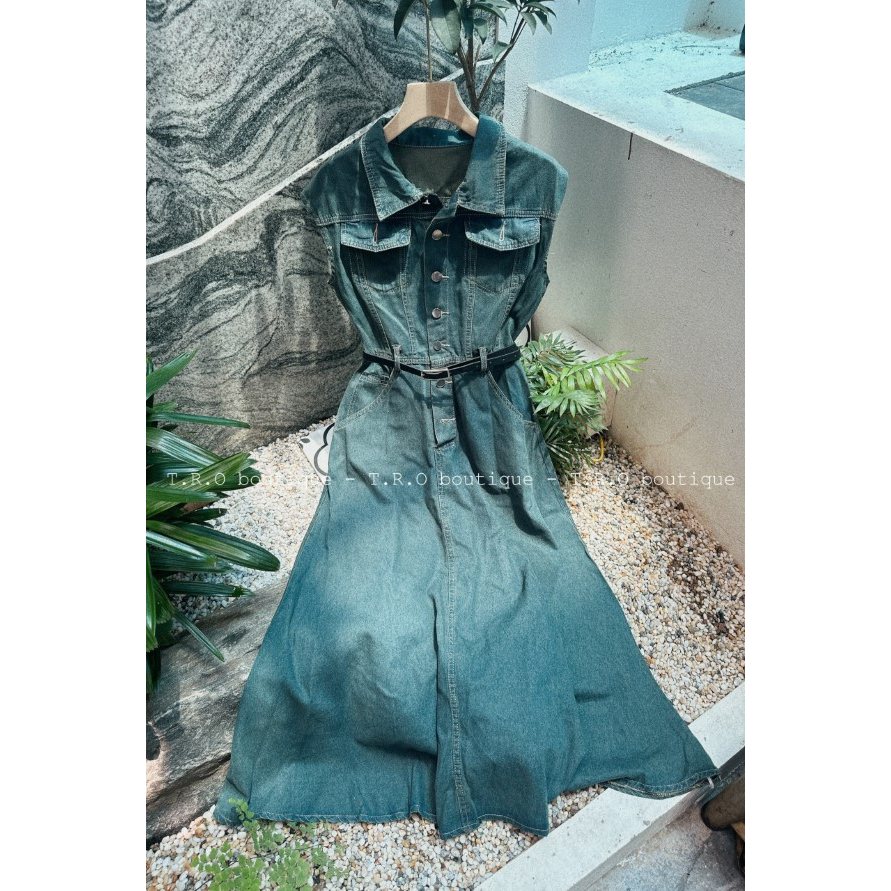 Váy bò tay hến kèm belt mới về chất bò mềm siêu lên form khuôn dáng hàng QCCC