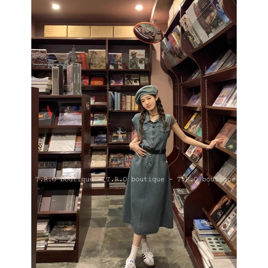 Váy bò tay hến kèm belt mới về chất bò mềm siêu lên form khuôn dáng hàng QCCC