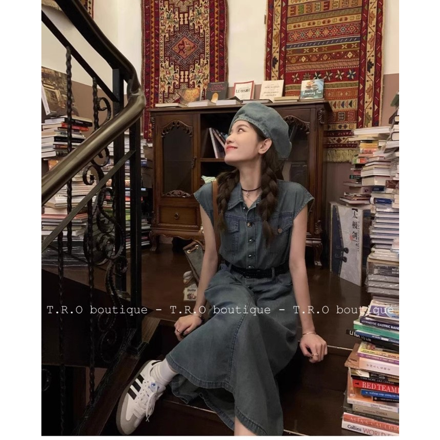 Váy bò tay hến kèm belt mới về chất bò mềm siêu lên form khuôn dáng hàng QCCC