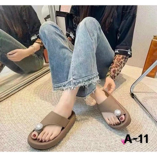Mã A-11 Form rộng Ảnh thật Dép nữ xỏ ngón đính đá da mềm đế bánh mỳ cao 3p hàng QC cao cấp fullbox chất đẹp