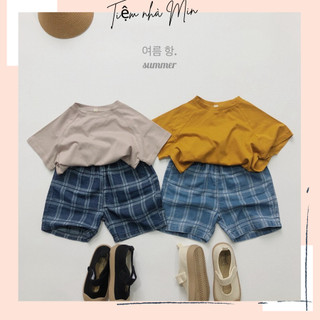 Quần short sọc caro chất denim, quần lửng bé trai bé gái hàng qccc mã 1119