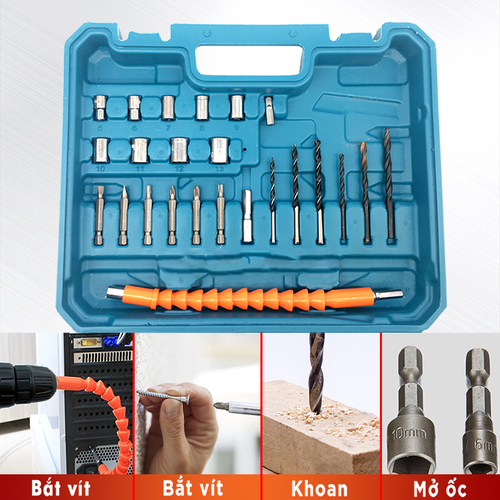 Máy khoan pin bắt vít Makita 12V TẶNG BỘ PHỤ KIỆN 24 CHI TIẾT | Nhông kim loại + Motor ruột đồng 100% khoan chính hãng