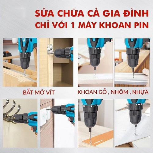 Máy khoan pin bắt vít Makita 12V TẶNG BỘ PHỤ KIỆN 24 CHI TIẾT | Nhông kim loại + Motor ruột đồng 100% khoan chính hãng