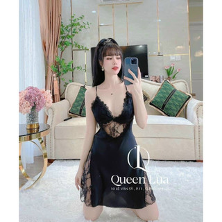 Váy ngủ 2 dây kèm chip chất lụa satin mềm mại