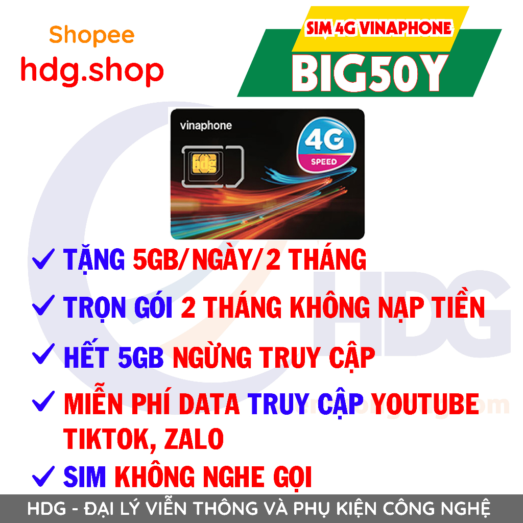 Sim 4G Vinaphone EZcom12T Trọn Gói 12 Tháng Không Nạp, Big50y