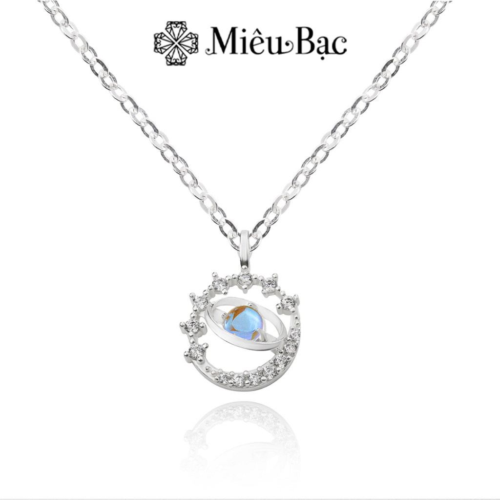 Dây chuyền bạc nữ Miêu Bạc vòng cổ tiểu tinh cầu đá mặt trăng moonstone mặt trăng sang chảnh chất liệu bạc 925 MD46