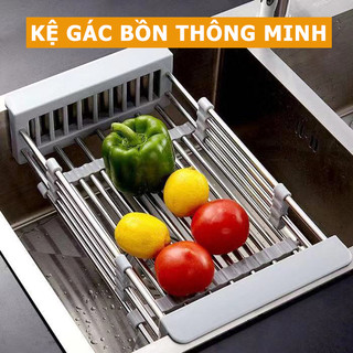 Kệ inox để chậu rửa chén bát, kệ gác bồn rửa bát inox rút gọn kệ đựng rau củ quả thực phẩm mks050