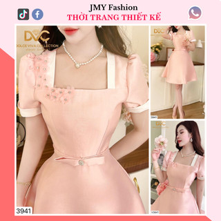 V3941 Váy hồng cổ vuông đính hoa dáng ngắn váy hồng dự tiệc tiểu thư nữ tính