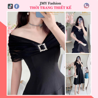 V3891 Váy đen trễ vai phối lưới dự tiệc [Dolce Viva Colection (DVC)] váy đen xòe thiết kế sang chảnh