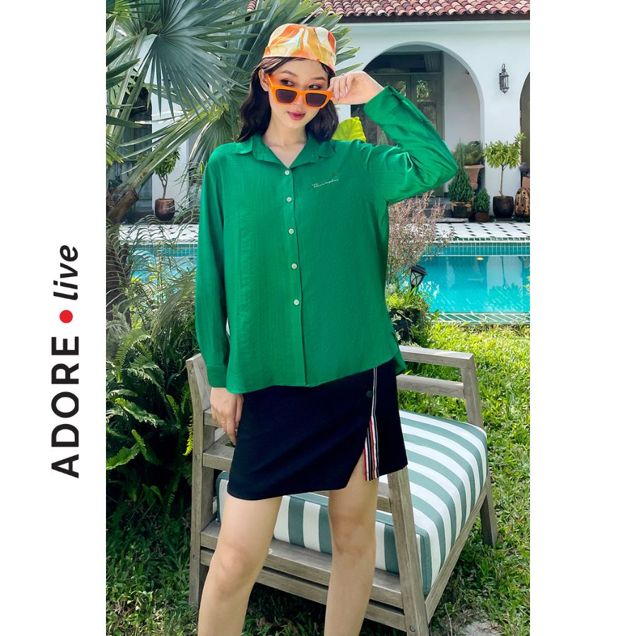 Áo sơ mi Basic shirts casual style đũi green, cam cháy,trắng  thêu quote  323SH0006 ADORE DRESS