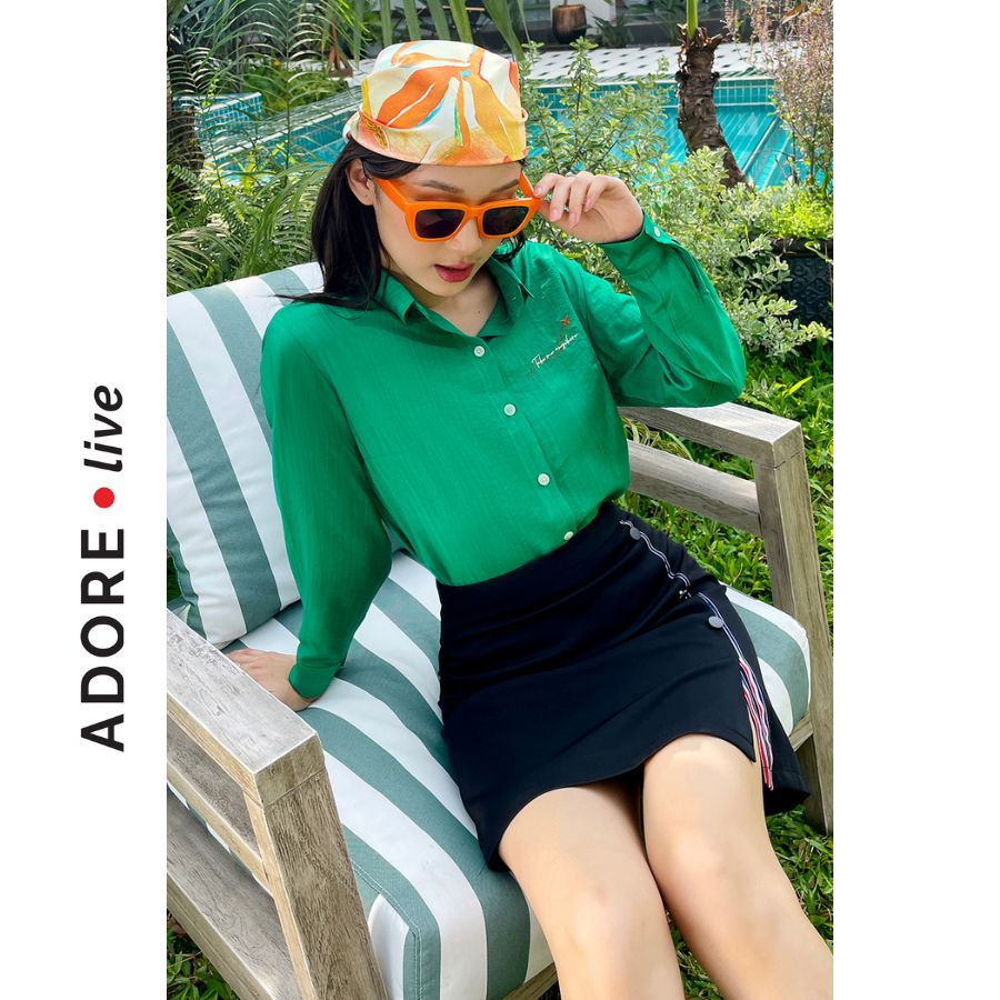 Áo sơ mi Basic shirts casual style đũi green, cam cháy,trắng  thêu quote  323SH0006 ADORE DRESS