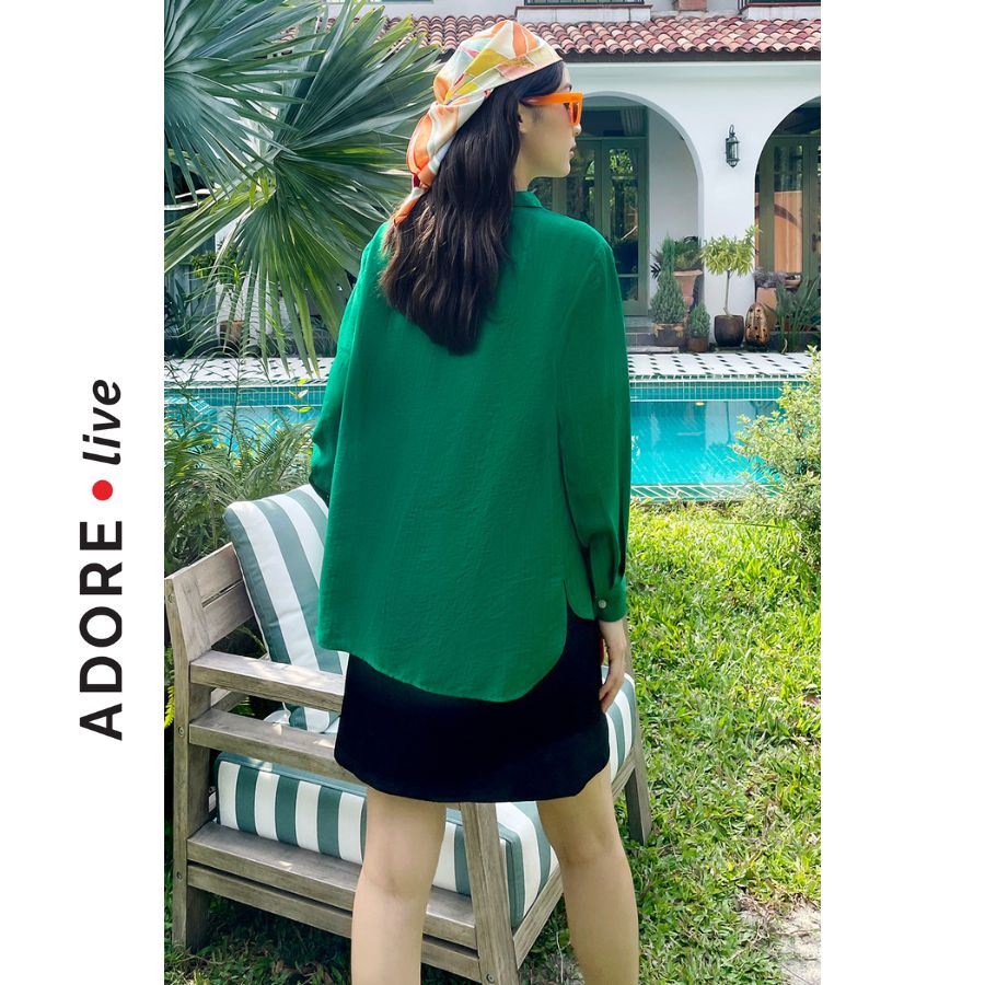 Áo sơ mi Basic shirts casual style đũi green, cam cháy,trắng  thêu quote  323SH0006 ADORE DRESS