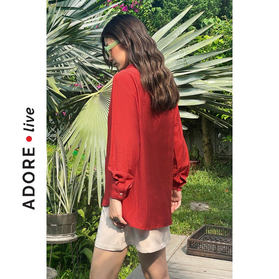 Áo sơ mi Basic shirts casual style đũi green, cam cháy,trắng  thêu quote  323SH0006 ADORE DRESS