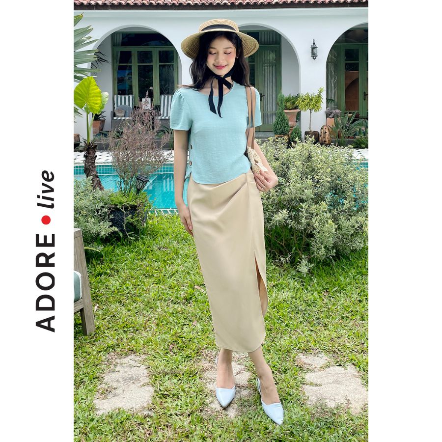 Áo sơ mi Tops casual style giả đũi trắng và mint hàng khuy sườn 321TO1050 ADORE DRESS