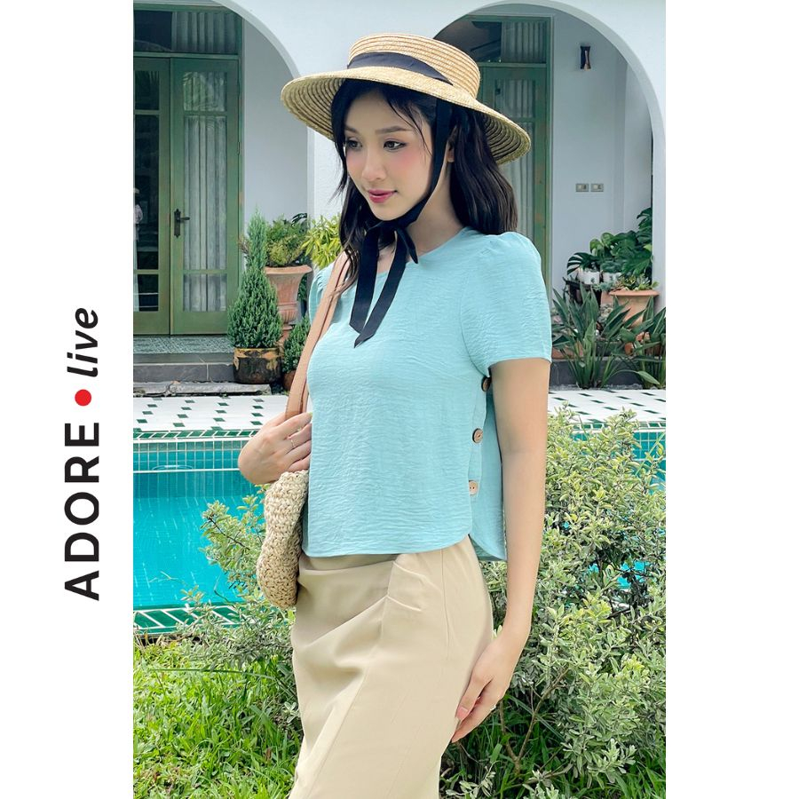 Áo sơ mi Tops casual style giả đũi trắng và mint hàng khuy sườn 321TO1050 ADORE DRESS