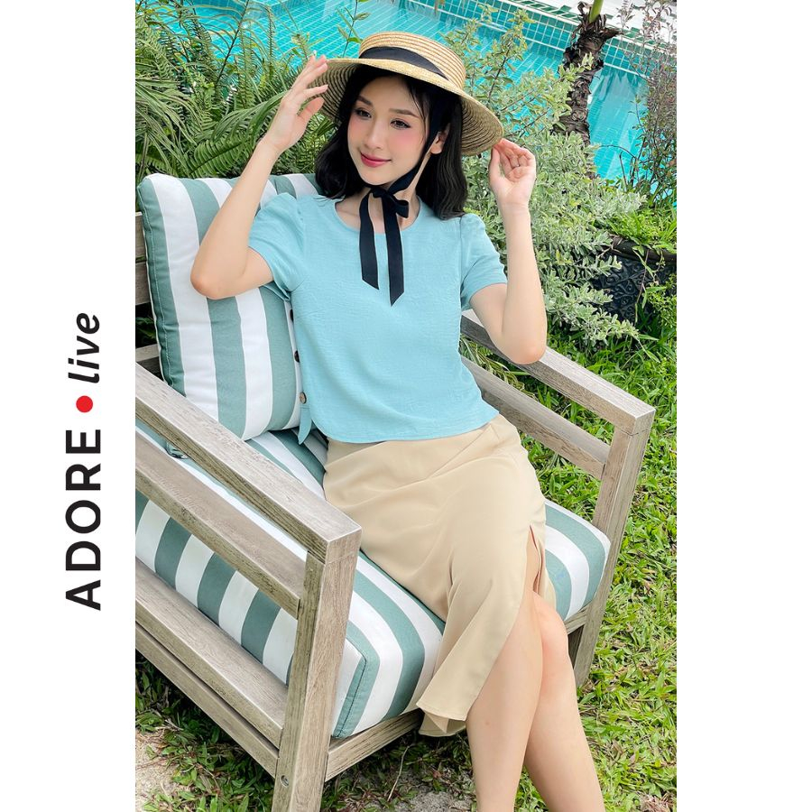 Áo sơ mi Tops casual style giả đũi trắng và mint hàng khuy sườn 321TO1050 ADORE DRESS