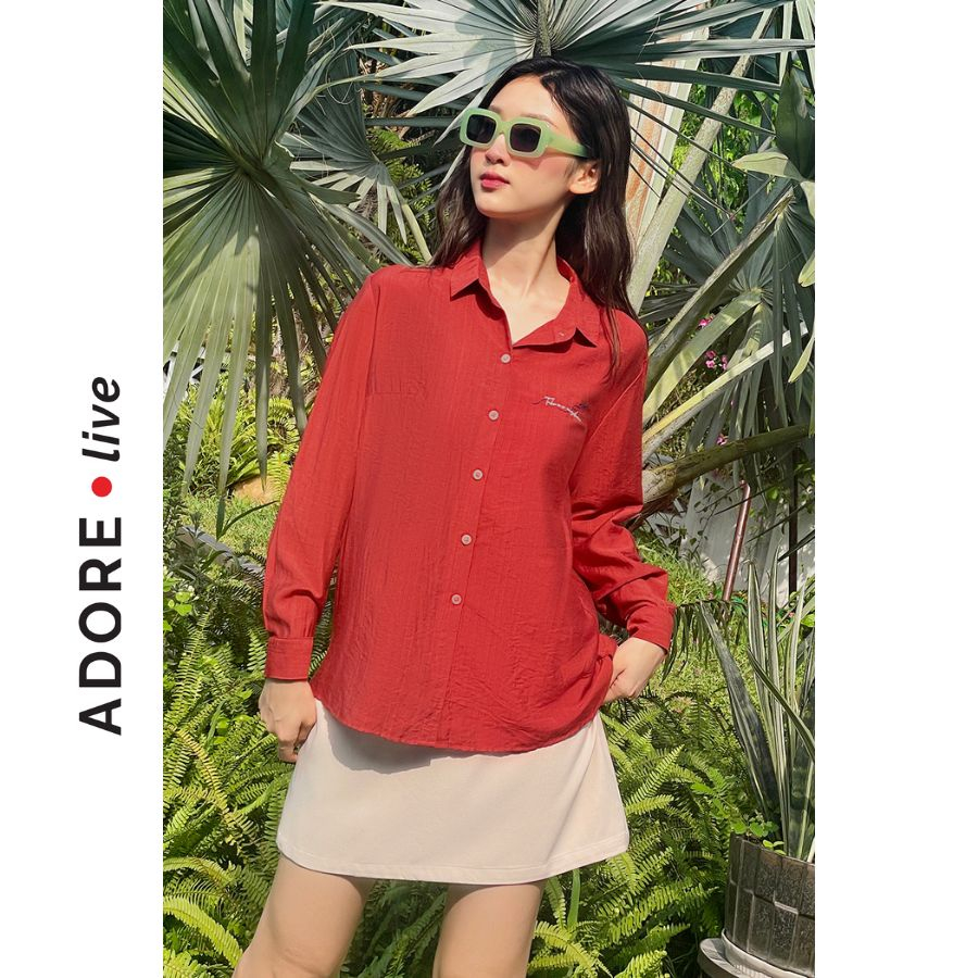 Áo sơ mi Basic shirts casual style đũi green, cam cháy,trắng  thêu quote  323SH0006 ADORE DRESS