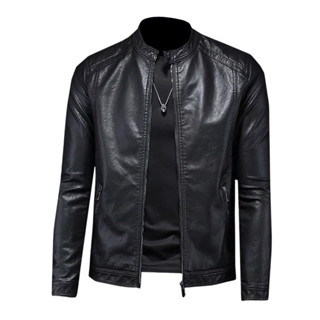 Áo khoác da nam cổ tàu lót gió cao cấp mẫu mới nhất 2025