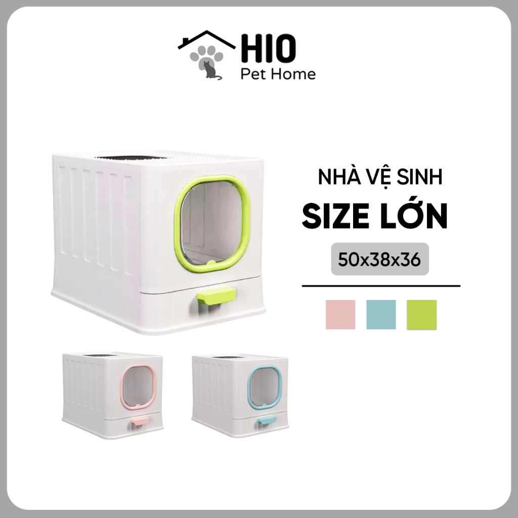 Nhà vệ sinh hình chữ nhật cho mèo tặng kèm xẻng, Nhà vệ sinh cửa tròn gấp gọn cho mèo cỡ lớn tới vừa