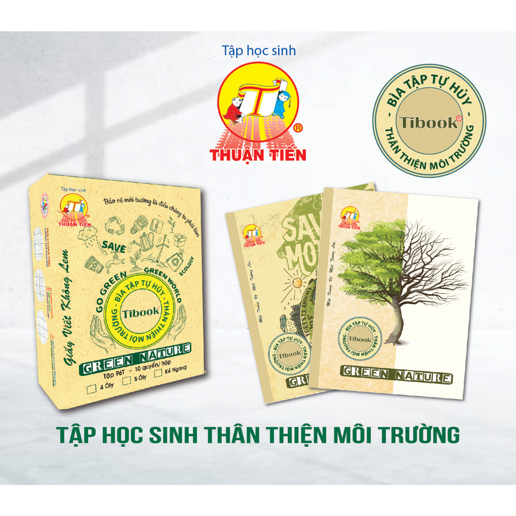 Tập 96 trang Green Nature Thuận Tiến (10 quyển/hộp )-4 ô ly vuông-80gsm