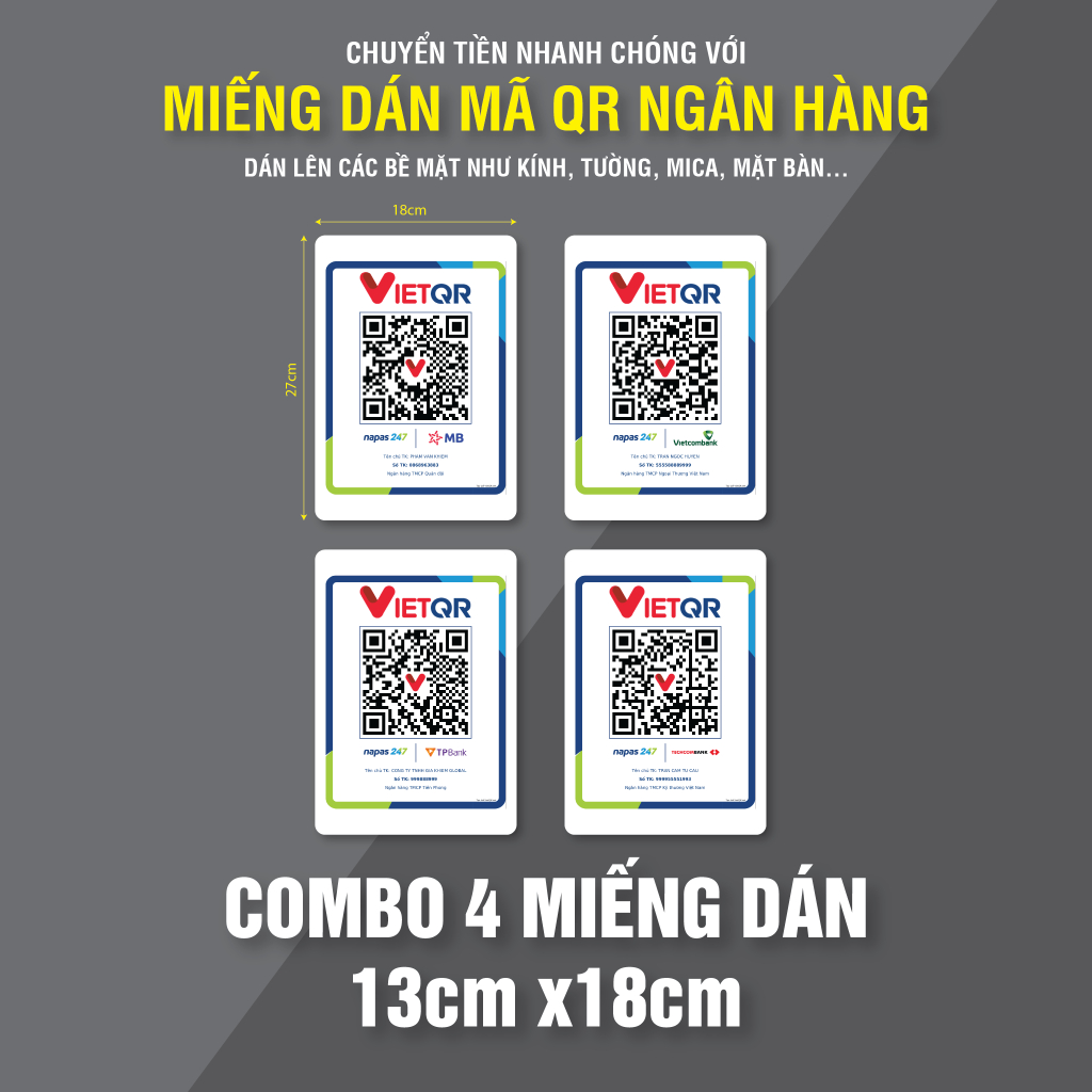 Miếng dán mã QR ngân hàng dùng cho QR bán hàng, QR nhà hàng, QR shop