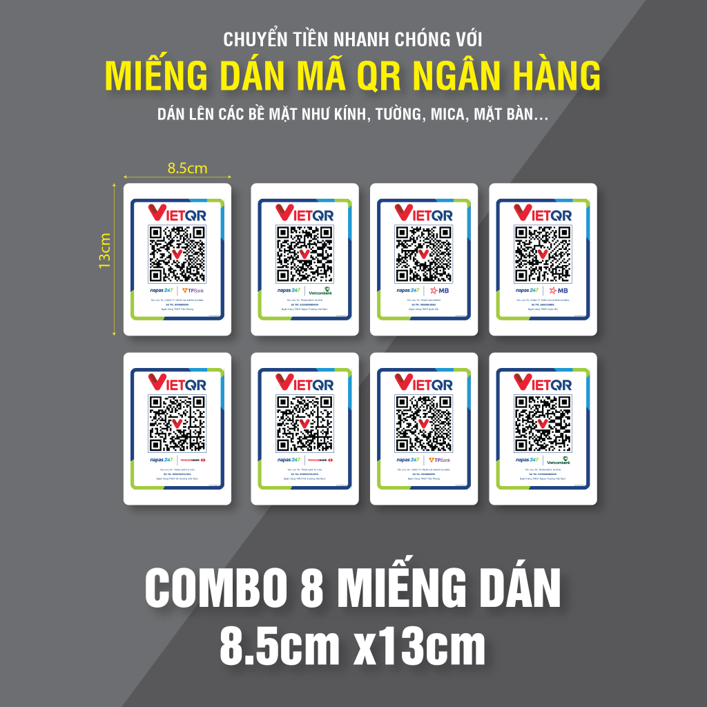 Miếng dán mã QR ngân hàng dùng cho QR bán hàng, QR nhà hàng, QR shop
