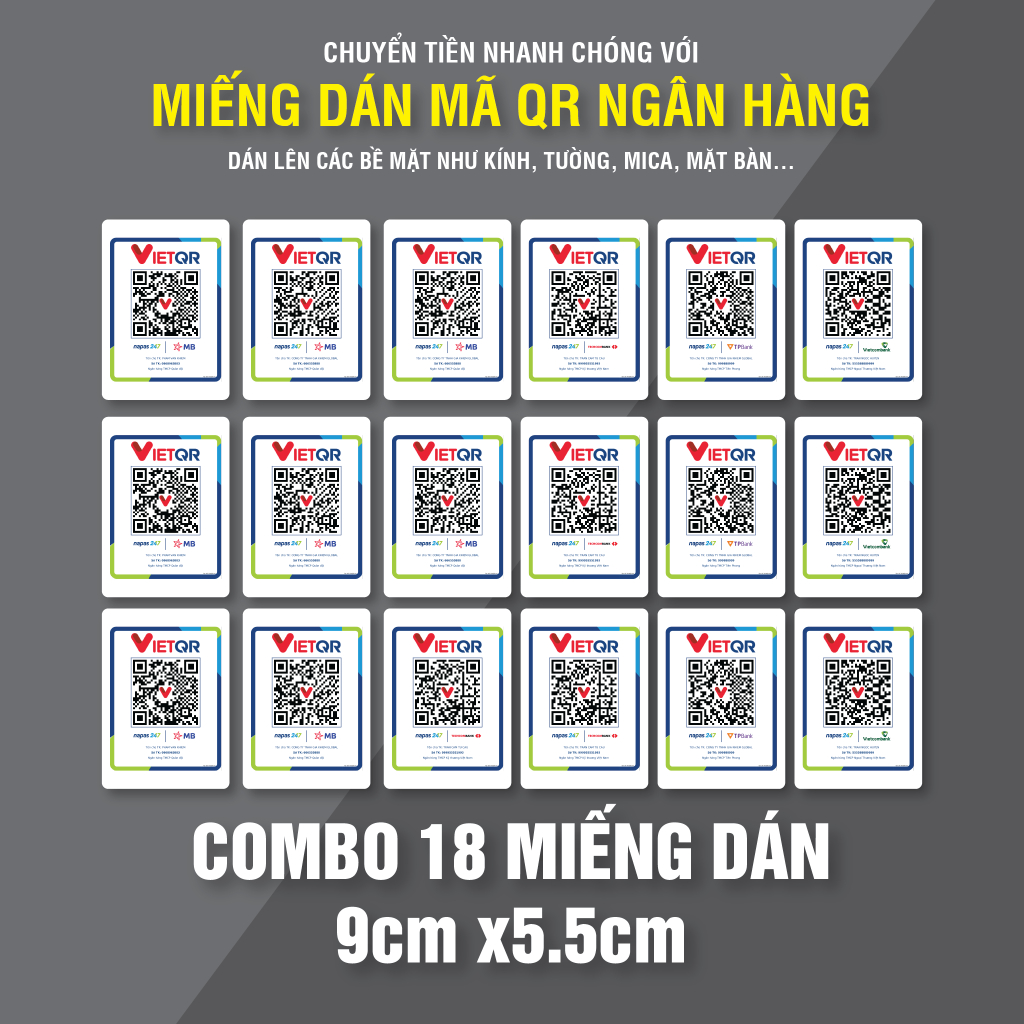 Miếng dán mã QR ngân hàng dùng cho QR bán hàng, QR nhà hàng, QR shop
