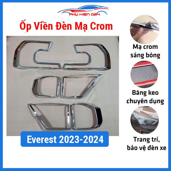 Ốp viền đèn pha hậu mạ crom cho xe Everest 2023-2024 trang trí làm đẹp xe