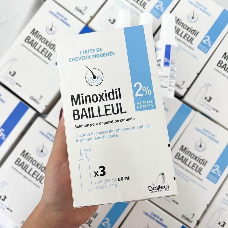 Xịt mọc tóc Minoxidil Bailleul 2% và 5% giảm rụng tóc và kích mọc tóc dành cho nam và nữ 60ml của Pháp