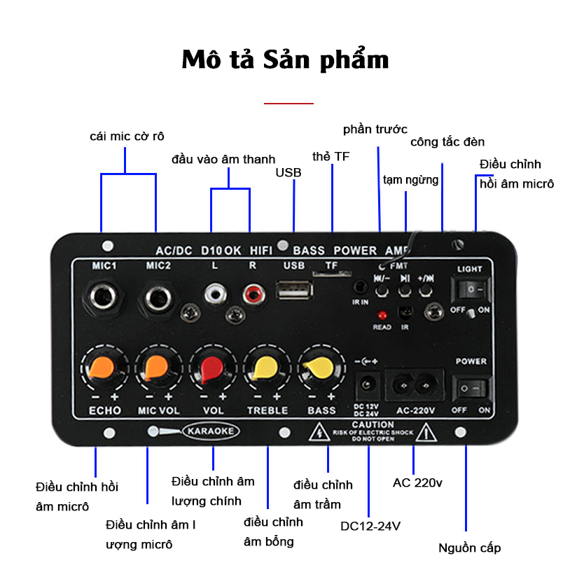 Bảng khuếch đại công suất âm thanh Bluetooth, dàn karaoke gia đình, âm thanh xe hơi loa siêu trầm micro ô tô gia đình