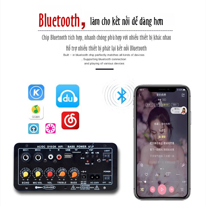 Bảng khuếch đại công suất âm thanh Bluetooth, dàn karaoke gia đình, âm thanh xe hơi loa siêu trầm micro ô tô gia đình