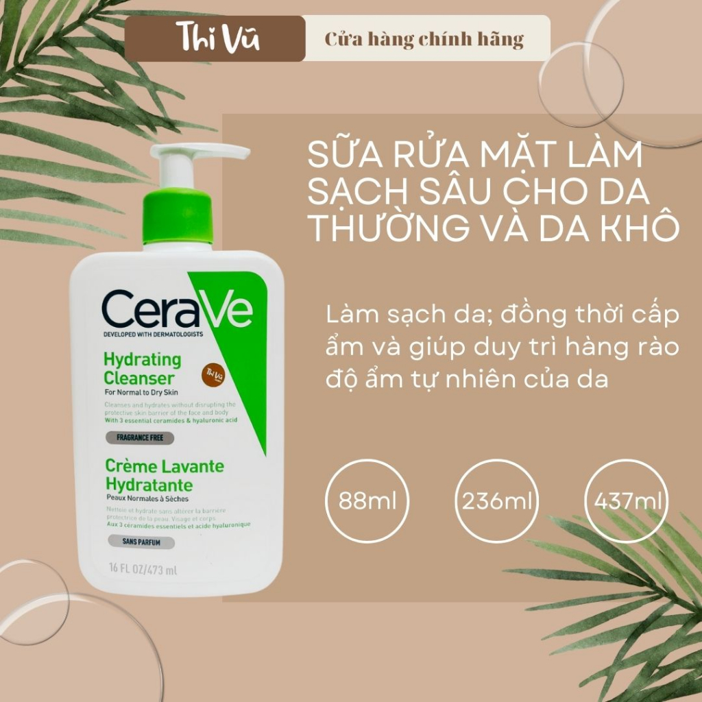 Sữa rửa mặt Cerave cho da dầu da khô ngừa mụn ẩn nhạy cảm dịu nhẹ - Thi Vũ