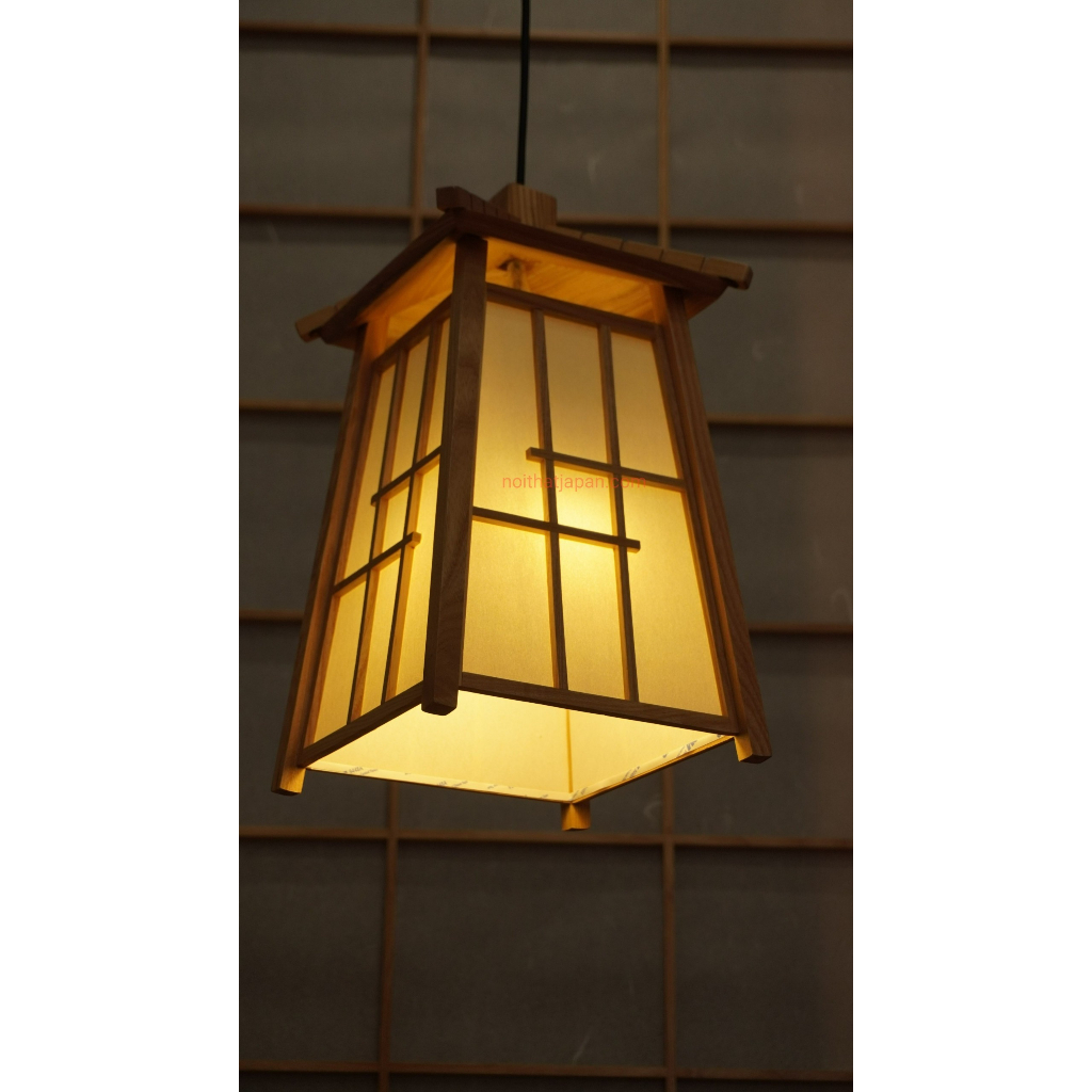 Đèn gỗ thả trần, đèn gỗ phòng trà, phòng thiền phong cách Nhật bản, gỗ Sồi tự nhiên và Shoji Nhật, kt 23 x 23 x 37cm