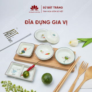 Bộ đĩa đựng gia vị hình tròn, hình hoa, hình vuông, hình chữ nhật 2 ngăn - Sứ Bát Tràng